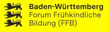 Das Bild zeigt das Logo vom FFB. Links sind die drei Landes-Löwen von Baden-Württemberg abgebildet. Rechts daneben steht in der oberen Zeile Baden-Württemberg, in der zweiten Zeile Forum Frühkindliche und in der dritten Zeile Bildung FFB